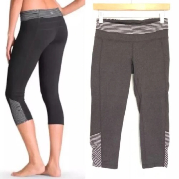 Athleta Gray Striped Leggings - Picture 1 of 6